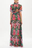 Fuşya Şifon bol kesim uzun  elbise 92438