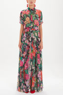 Fuşya Şifon bol kesim uzun  elbise 92438