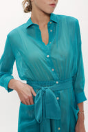 Turkuaz Şifon bol kesim uzun  elbise 92438