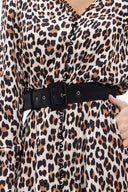 Leopar Kemerli düğmeli uzun elbise 92444