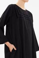 Siyah Kadife şeritli bol kesim midi  elbise 92932