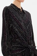 Siyah Bej Önden bağlamalı midi elbise 92971