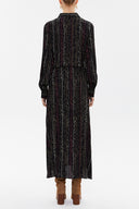 Siyah Bej Önden bağlamalı midi elbise 92971