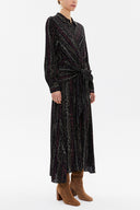 Siyah Bej Önden bağlamalı midi elbise 92971