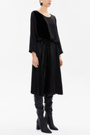 Siyah Belden büzgülü midi elbise 93080