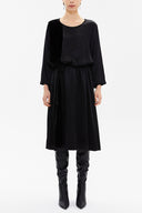 Siyah Belden büzgülü midi elbise 93080