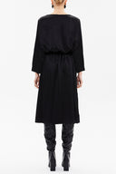 Siyah Belden büzgülü midi elbise 93080