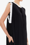 Siyah Pilise detaylı uzun elbise 93150