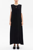 Siyah Pilise detaylı uzun elbise 93150