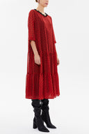 Kırmızı Yakası fırfırlı midi elbise 93188