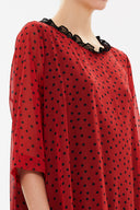 Kırmızı Yakası fırfırlı midi elbise 93188