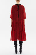 Kırmızı Yakası fırfırlı midi elbise 93188