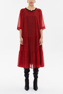 Kırmızı Yakası fırfırlı midi elbise 93188