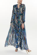 Zebra Desen Fırfırlı  beli lastikli uzun  elbise 93262