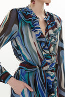 Zebra Desen Fırfırlı  beli lastikli uzun  elbise 93262