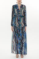 Zebra Desen Fırfırlı  beli lastikli uzun  elbise 93262