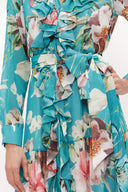 Mint Fırfırlı  beli lastikli uzun  elbise 93262