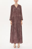 Puantiyeli Bol kesim büzgülü uzun elbise 93332