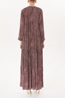 Puantiyeli Bol kesim büzgülü uzun elbise 93332