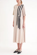 Bej Bağcık detaylı yarım kol bol kesim elbise 93391