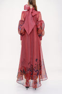 Kırmızı Yakası bağlamalı organze elbise 93795