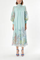 Mint Yakası bağlamalı organze elbise 93795