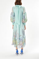 Mint Yakası bağlamalı organze elbise 93795