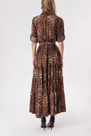 Leopar Büzgülü uzun gömlek elbise 94317