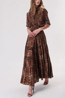 Leopar Büzgülü uzun gömlek elbise 94317