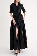 Siyah Nakışlı uzun tafta elbise 94643 RPT