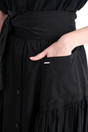 Siyah Büzgülü uzun tafta elbise 94646 RPT