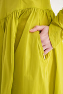 Sarı Belden oturtmalı büzgülü uzun elbise 94667 RPT