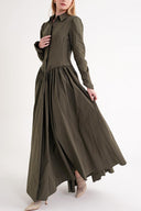 Haki Belden oturtmalı büzgülü uzun elbise 94667 RPT