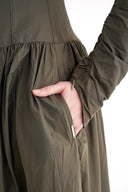 Haki Belden oturtmalı büzgülü uzun elbise 94667 RPT