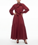 Bordo Fular detaylı uzun bol kesim elbise 94727 RPT