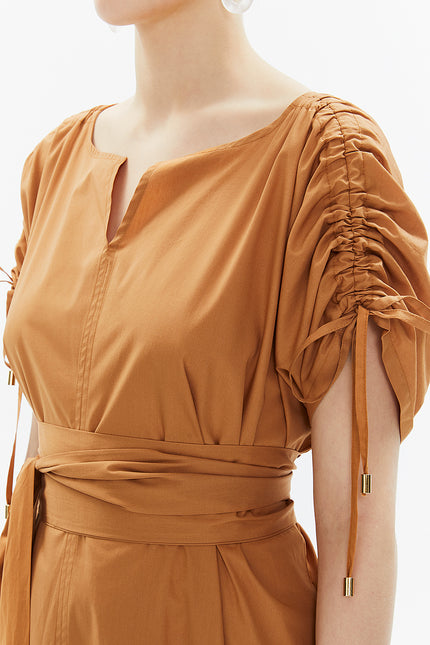 Cinnamon Pleated sleeve wide cut maxi dress 93343