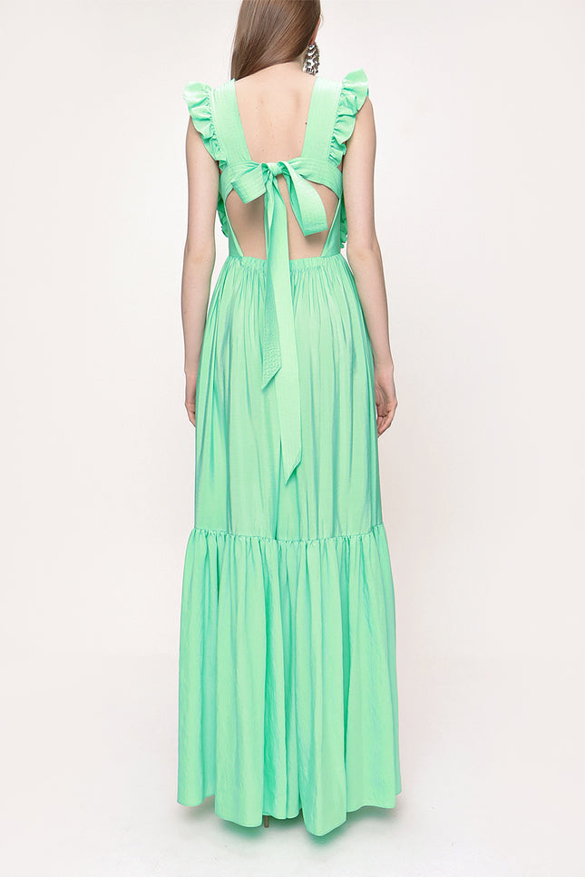 Green Sleeveless ruffled dress 93562