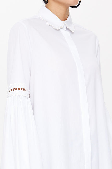 White Embroidery detail  poplın shirt  10692