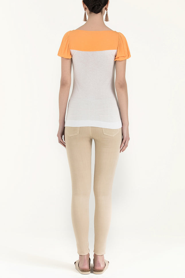 Orange Printed cotton tshirt 18595