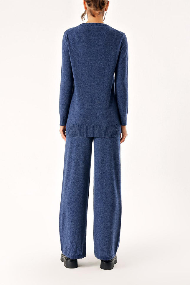 Navy Blue Knitwear pants and pullover suits 28859
