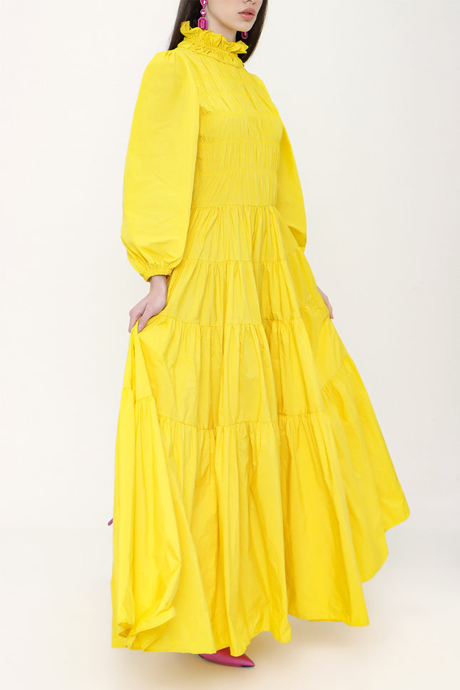 Yellow plated long dress 93796