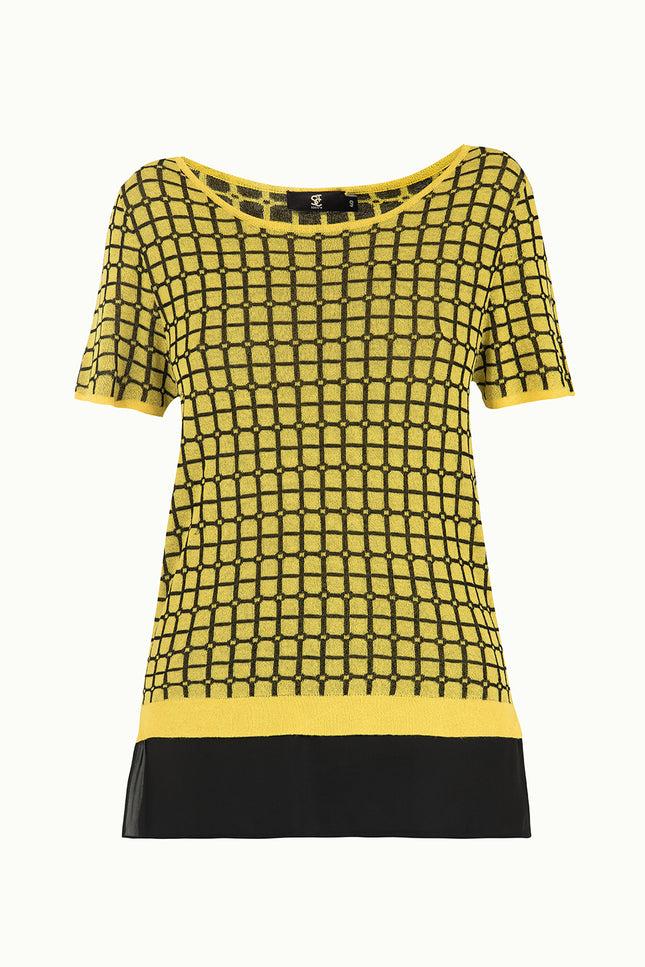 Yellow Wide collar  short sleeved tricot  blouse 28660