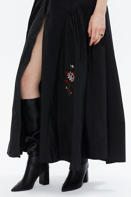 Black Embroidered maxi taffeta dress 94019