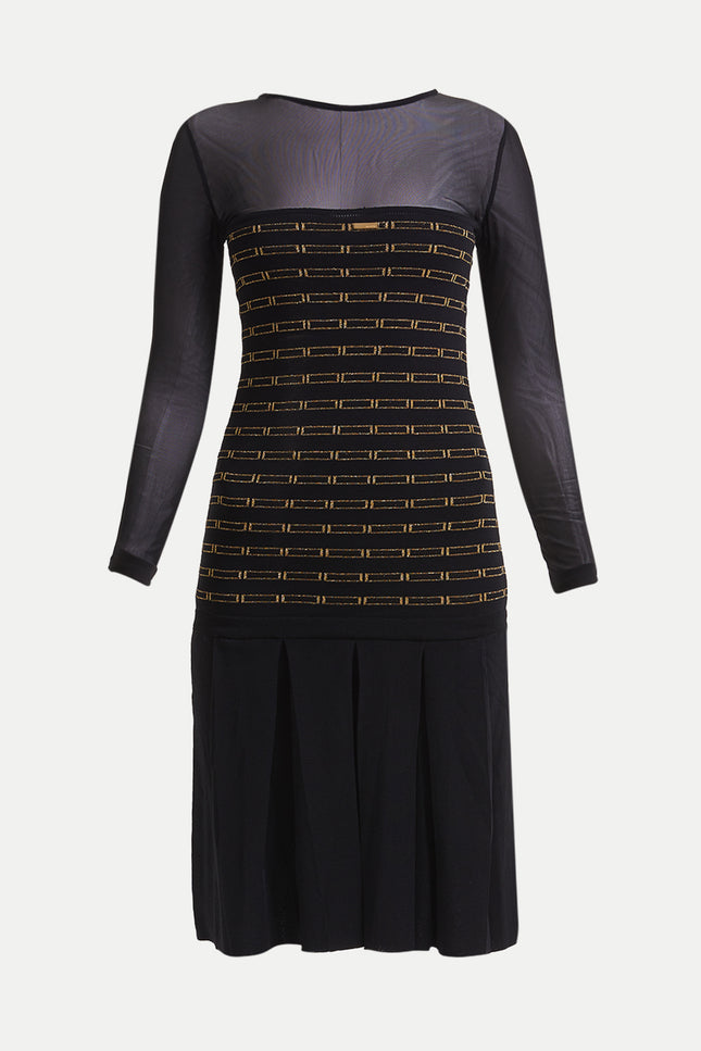 Black Pleated knit dress 27828