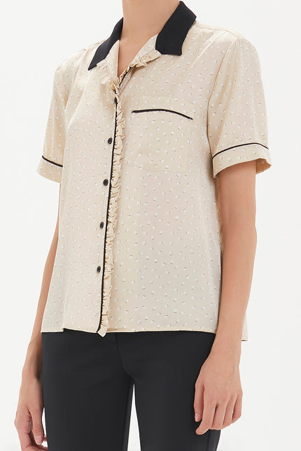 Beige Contrast binding blouse  10675
