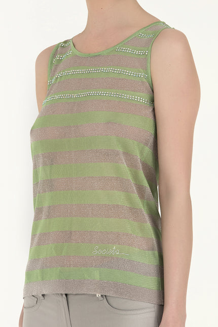 Green Gem  sleeveless tricot  blouse  28484