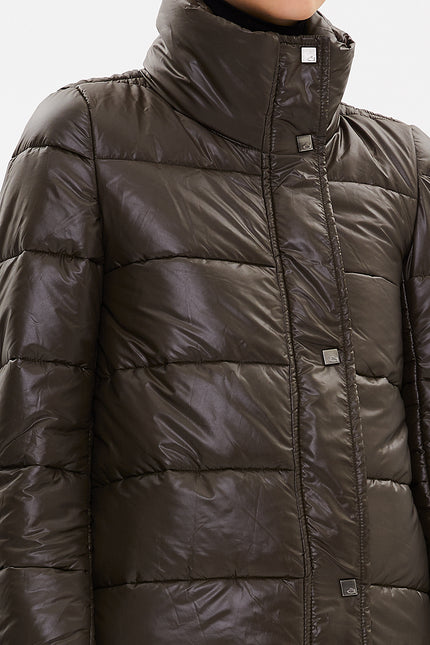 Khaki Wide cut hooded down jacket 30406