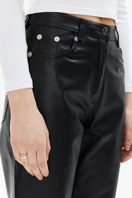 Black High waist  wide leg leather  pants 41512