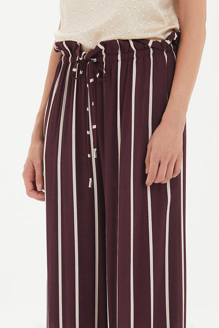 Burgundy High waist  striped  wide cut pants 41303