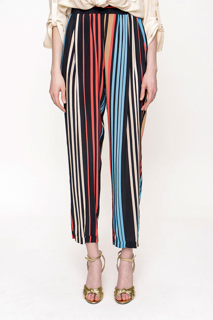 Striped Elastic waist wide cut pants 41600